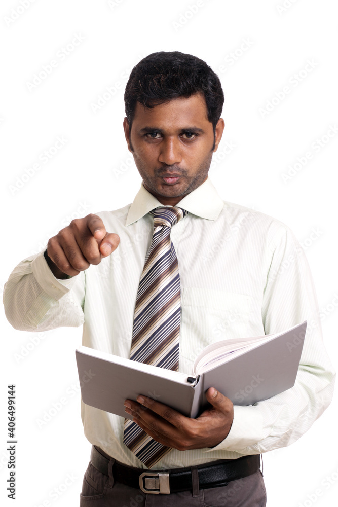 Indian business posing, isolated on a white background.