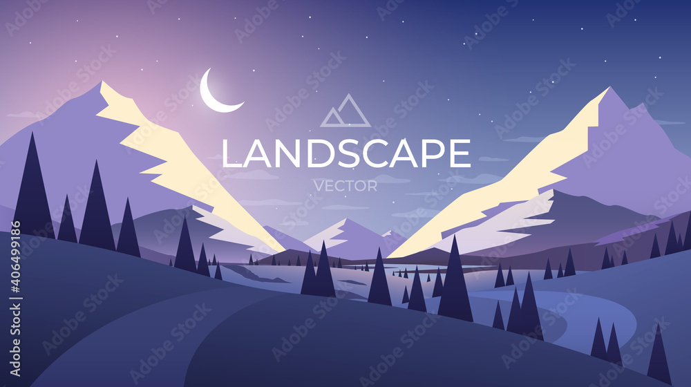 Winter mountains landscape. Nature ice background. Vector