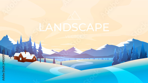 Winter mountains landscape. Nature ice background. Vector © hobbitfoot