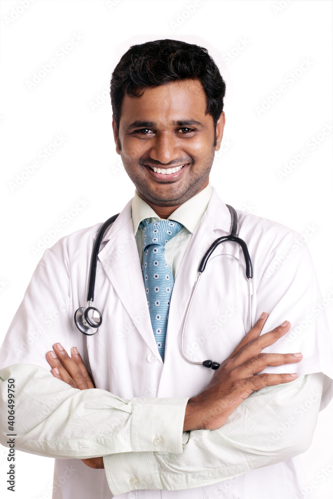 portrait of Indian young male medical worker. isolated on white portrait of Indian young male medical worker. isolated on white