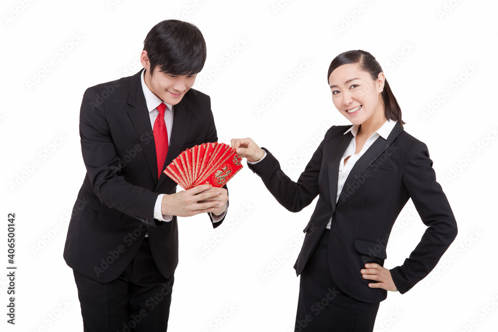 Happy Young Business men with red envelopes Happy Young Business men with red envelopes