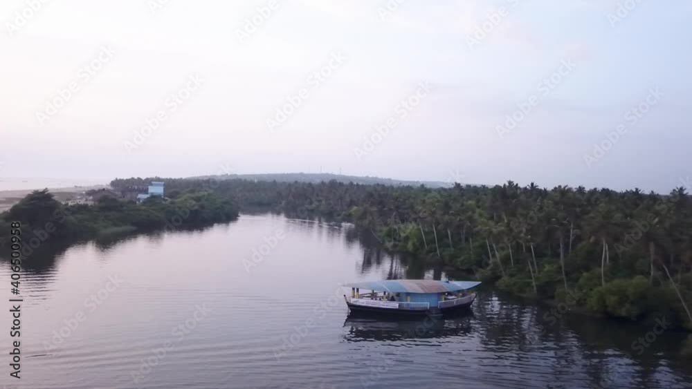 Mangrove Forest In The Lush Kerala Backwaters In South India - aerial sideways Mangrove Forest In The Lush Kerala Backwaters In South India - aerial sideways