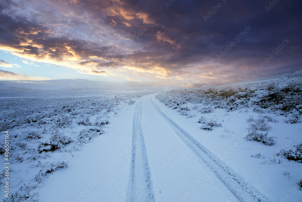 Snowy road in the winter.