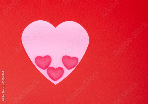 pink hearts on red background