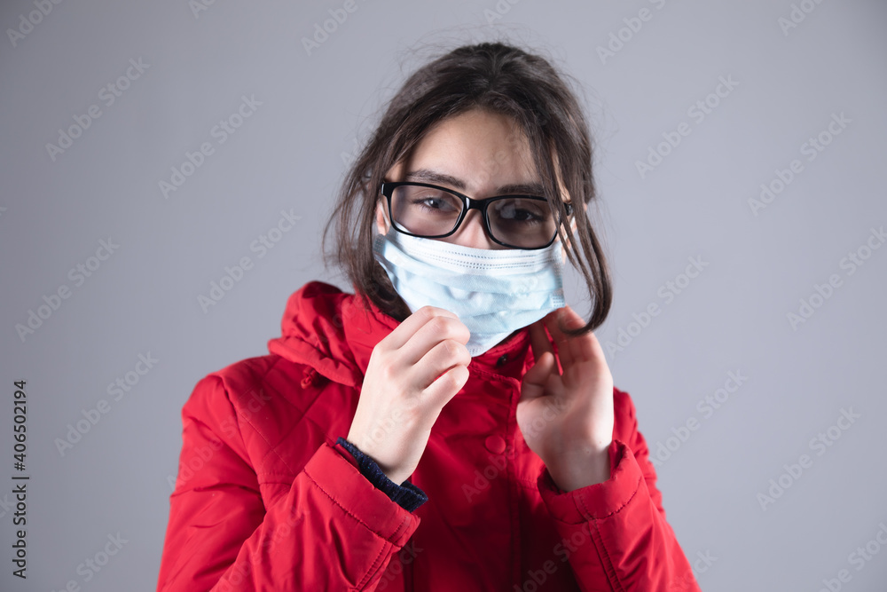 woman with glasses with medical mask woman with glasses with medical mask