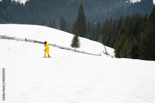 Skiers rest in the Ukrainian village in winter.