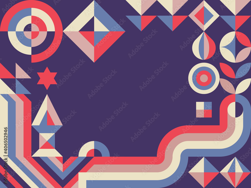 Abstract background geometric design. Graphic pattern digital horizontal banner. Mosaic ornament layout. Creative graphic collage. Future technology concept poster. Vector illustration.