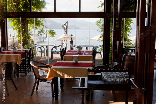 Sea view from the window of the cafe