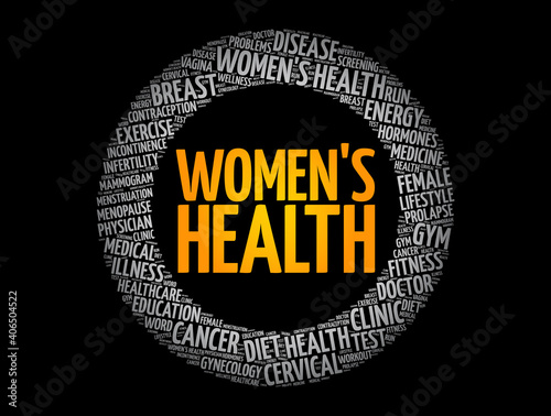 Women's Health word cloud collage, medical concept background