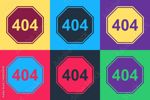 Pop art Page with a 404 error icon isolated on color background. Template reports that the page is not found. Vector.