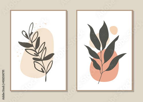 Botanical wall art vector set. Abstract plant design for covers, posters, prints, wall art in minimal style. Vector