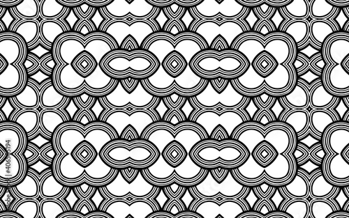 Ethnic geometric original ornament. Abstract black white template. Patterned texture of traditional isolated shapes in doodling style.