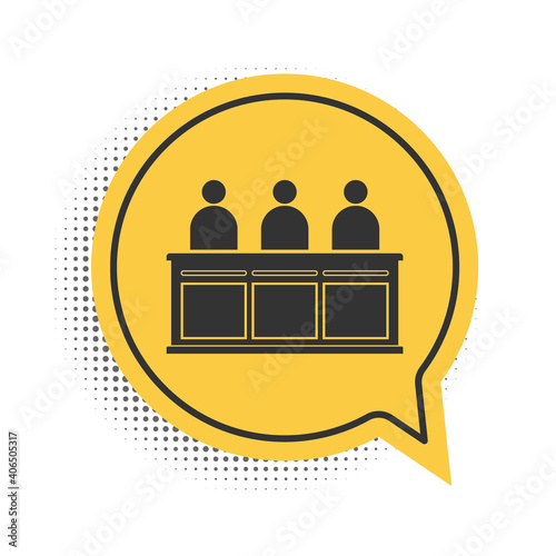 Black Jurors icon isolated on white background. Yellow speech bubble symbol. Vector.