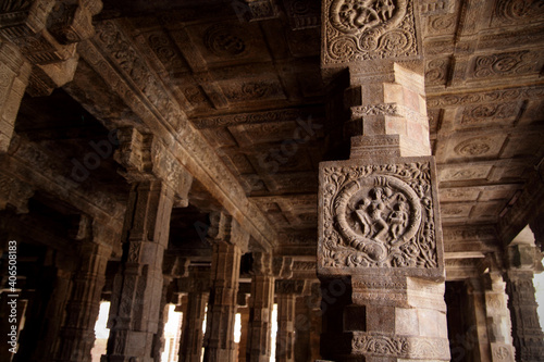 Stone carvings in Hindu temple, Thanjavur, Tamil Nadu, India photo