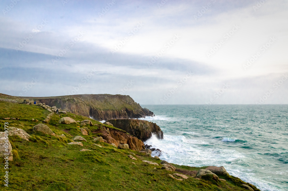Cliffs over the sea at Lands End - England westernmost part of England, United Kingdom, UK