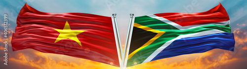 Billede på lærred Double Flag South Africa and Vietnam flag waving flag with texture sky Cloud and