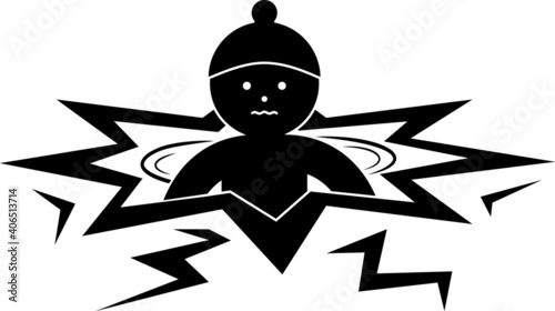 Winter swimming vector sign or icon. Ice swim in freezing cold water in ice-hole. Simple and easily understandable illustration.
