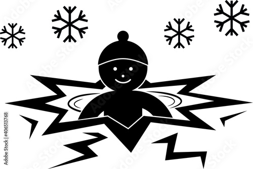 Winter swimming vector sign or icon. Ice swim in freezing cold water in ice-hole. Simple and easily understandable illustration. photo