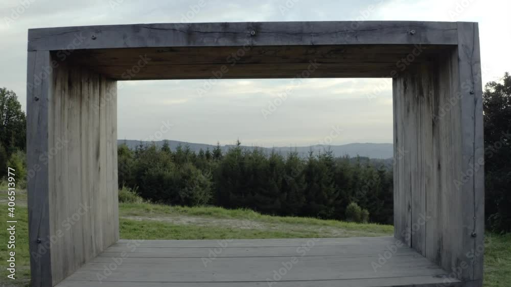 Forward drone shot through frame viewpoint structure, Czech Republic Forward drone shot through frame viewpoint structure, Czech Republic