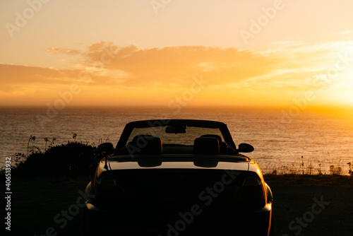 Convertible next to Oregon coast