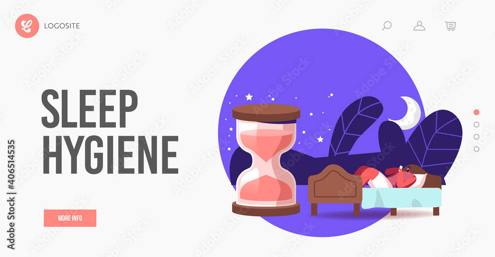 Obraz premium Biological Clock, Night Dream, Nap Time , Sleep Hygiene Landing Page Template. Man Suffer of Insomnia can not Sleeping