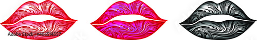 Collection of voluminous female lips painted with acrylic paints. Beauty concept, pop art. Suitable for cover, postcard, presentation, invitation, flyer, poster, packaging design. Vector.