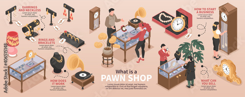 Pawn Shop Isometric Infographics