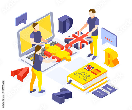 Language Courses Isometric Composition
