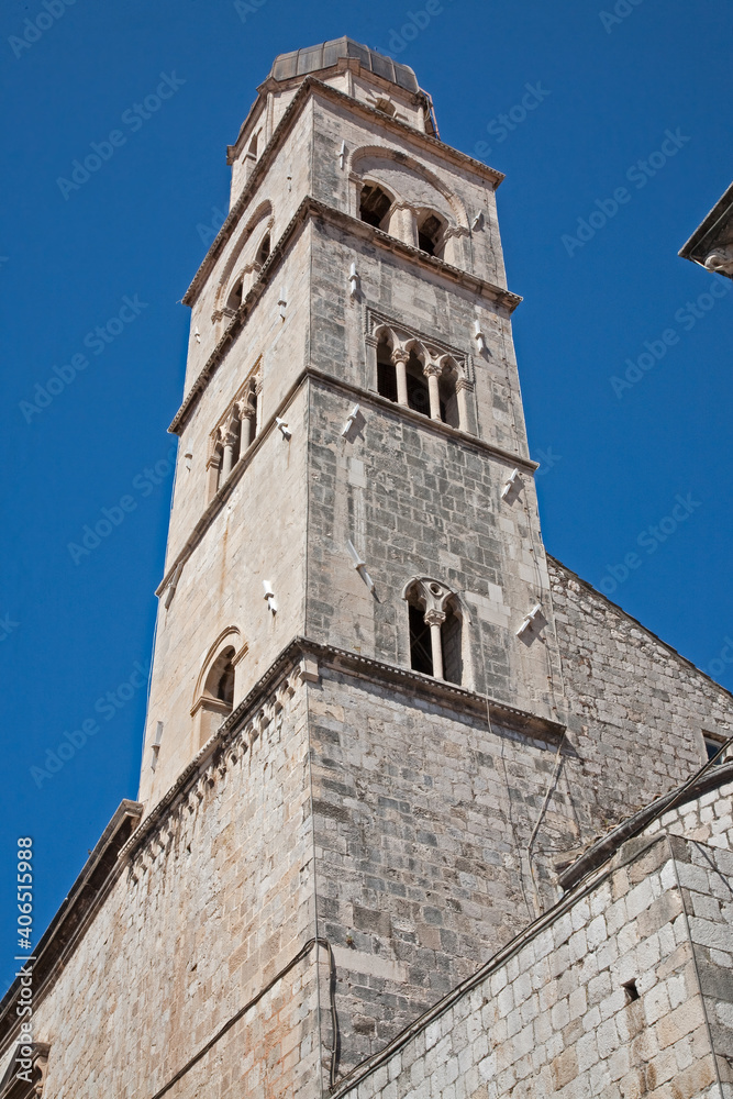 Gothic-Renaissance tall bell tower in Dubrovnik， Croatia