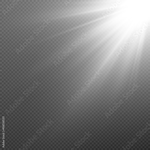 Vector white light. Sun, sun rays, flare, dawn png. Explosion of white light. White Star PNG. White flash png.