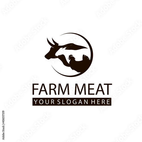 label of farm animals cow, chicken and sheep isolated on white background