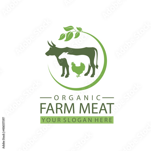 label of farm animals cow, chicken and sheep isolated on white background