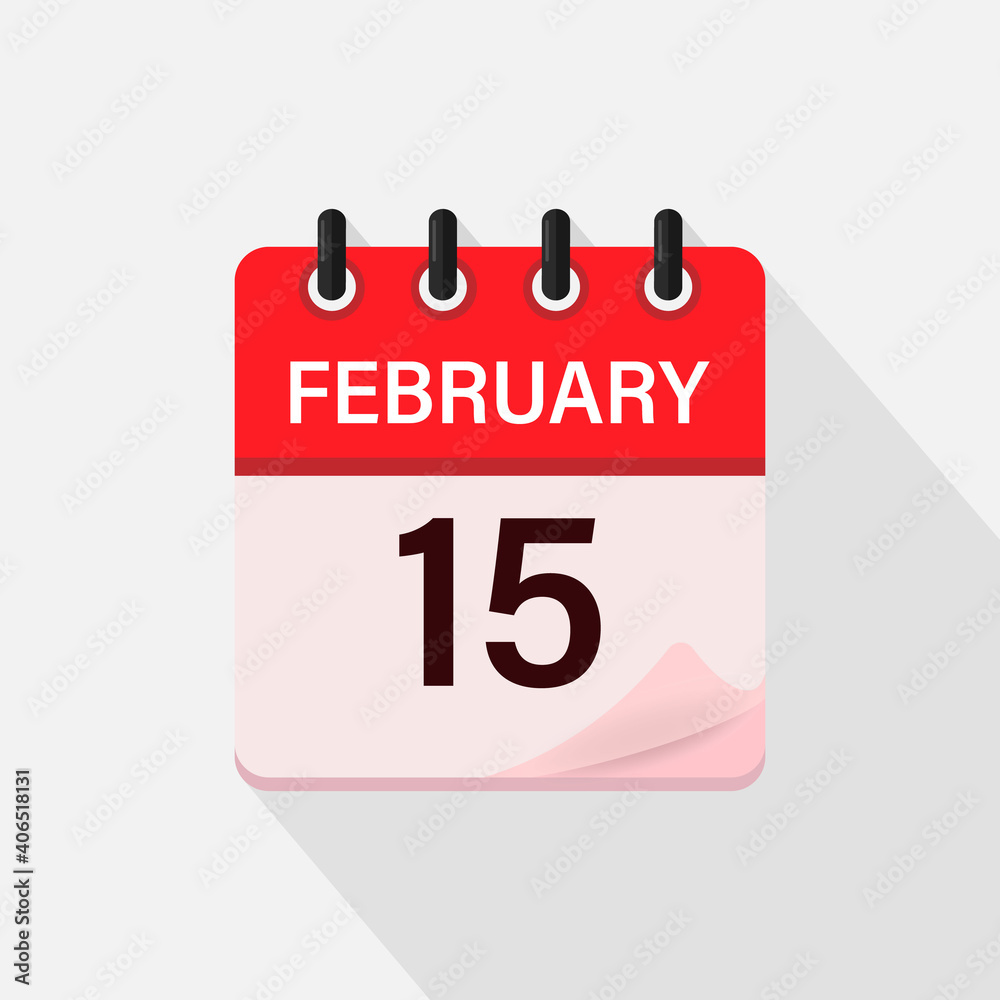 February 15, Calendar icon with shadow. Day, month. Flat vector illustration. February 15, Calendar icon with shadow. Day, month. Flat vector illustration.