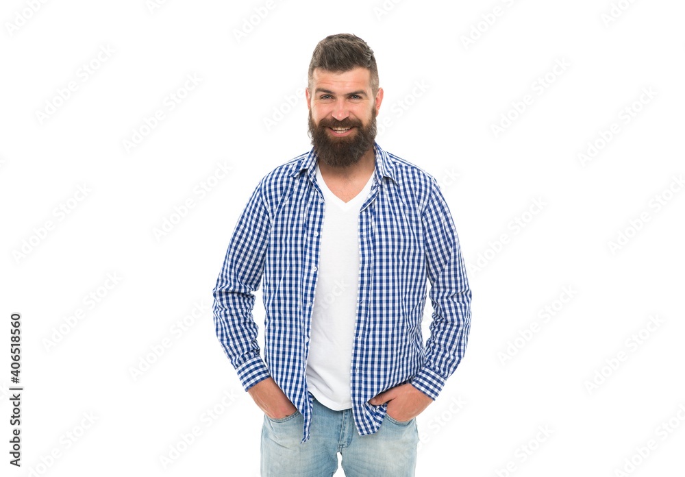 Fototapeta premium Facial care. handsome guy with beard and moustache isolated on white. male express emotions.