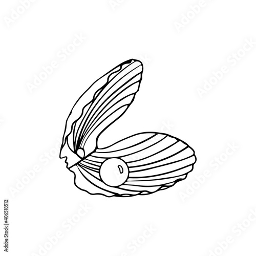 Sea shell with pearl icon. Outline hand draw illustration of sea shell with pearl vector icon for web