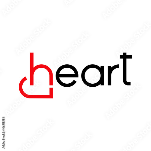 Logotipo con texto heart con letra inicial h con forma de corazón con lineas en color rojo y negro