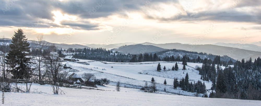 Winter landscape. Fantastic evening winter landscape. Beauty world Winter landscape. Fantastic evening winter landscape. Beauty world