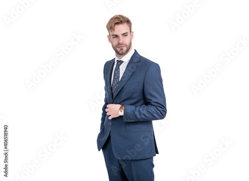 Slika na platnu Handsome clerical worker wear formal suit and tie formalwear isolated on white,