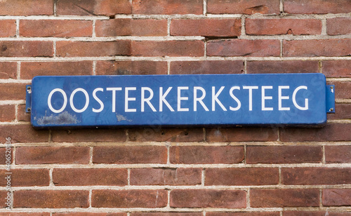 Netherlands street sign of OOSTERKERDSTEEG in Amsterdam