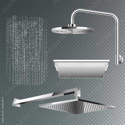 Shower Head Realistic Transparent Set