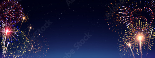 Fotografia, Obraz Pyrotechnics And Fireworks Realistic Banner