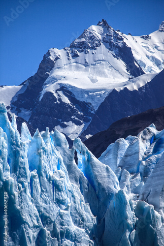 Perito Moreno glacier in front of Andes mountains