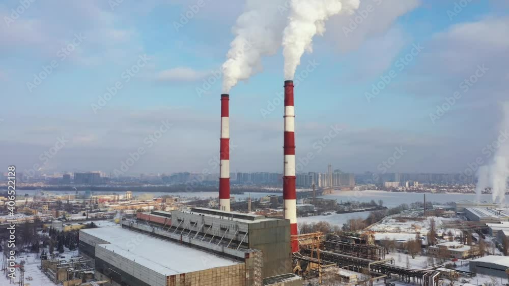 Garbage incineration plant in the big city at the winter aerial panorama view. Garbage incineration plant in the big city at the winter aerial panorama view.