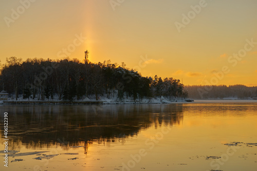The Halo effect on the shores of the Baltic sea in Turku, Finland in winter.