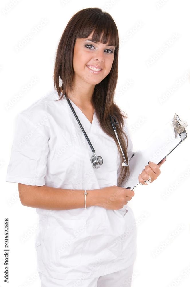 young doctor smiling with stethoscope. Isolated over white background young doctor smiling with stethoscope. Isolated over white background