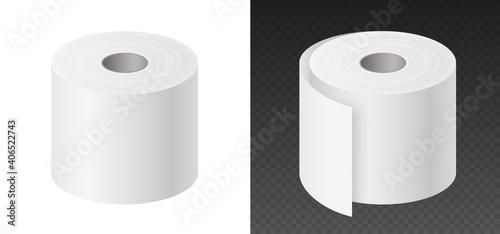 Realistic toilet paper template mockup set isolated, blank white 3d rolls