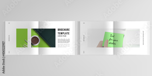 3d realistic vector layout of cover mockup design templates for bifold square brochure, flyer, cover design, book design, brochure cover. Home office concept, study or freelance, working from home.