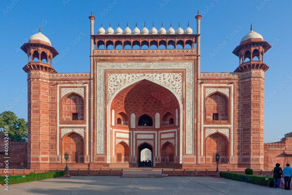 The Red Gate, fortress leading into the Taj Mahal in Agra India