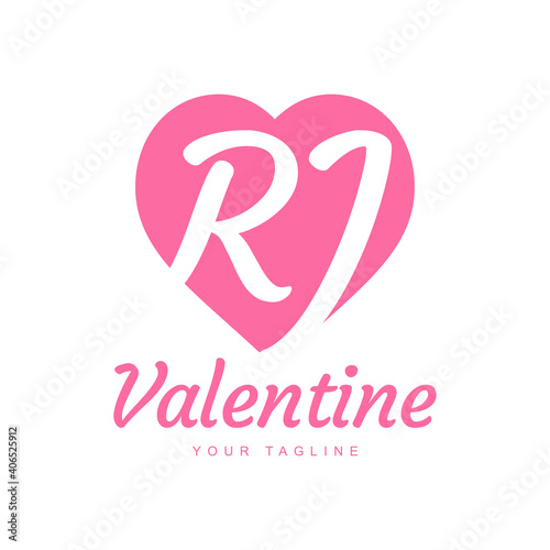 RJ Letter Logo Design with Heart Icons, Love or Valentine Logo Concept