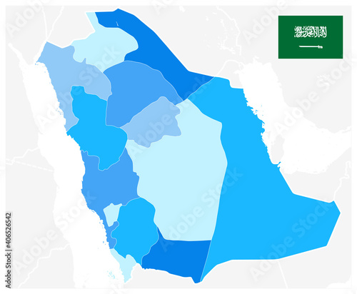 Saudi Arabia Map Administrative Divisions Blue Colors - No text